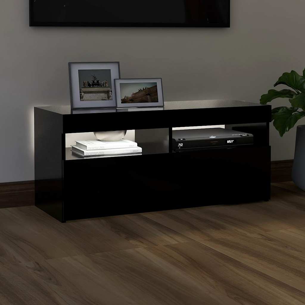 TV ormarić s LED svjetlima crni 90x35x40 cm