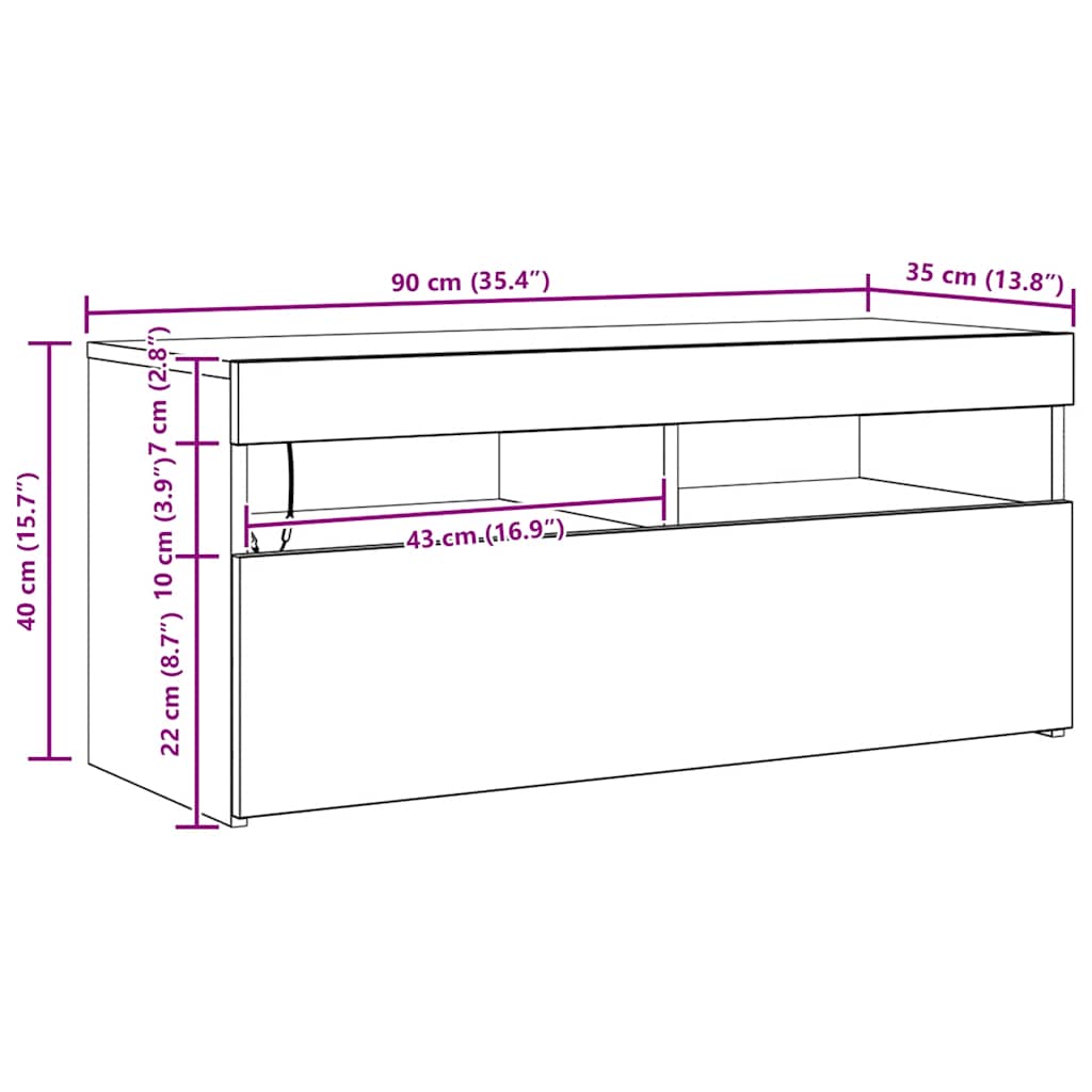 TV ormarić s LED svjetlima boja hrasta sonome 90x35x40 cm