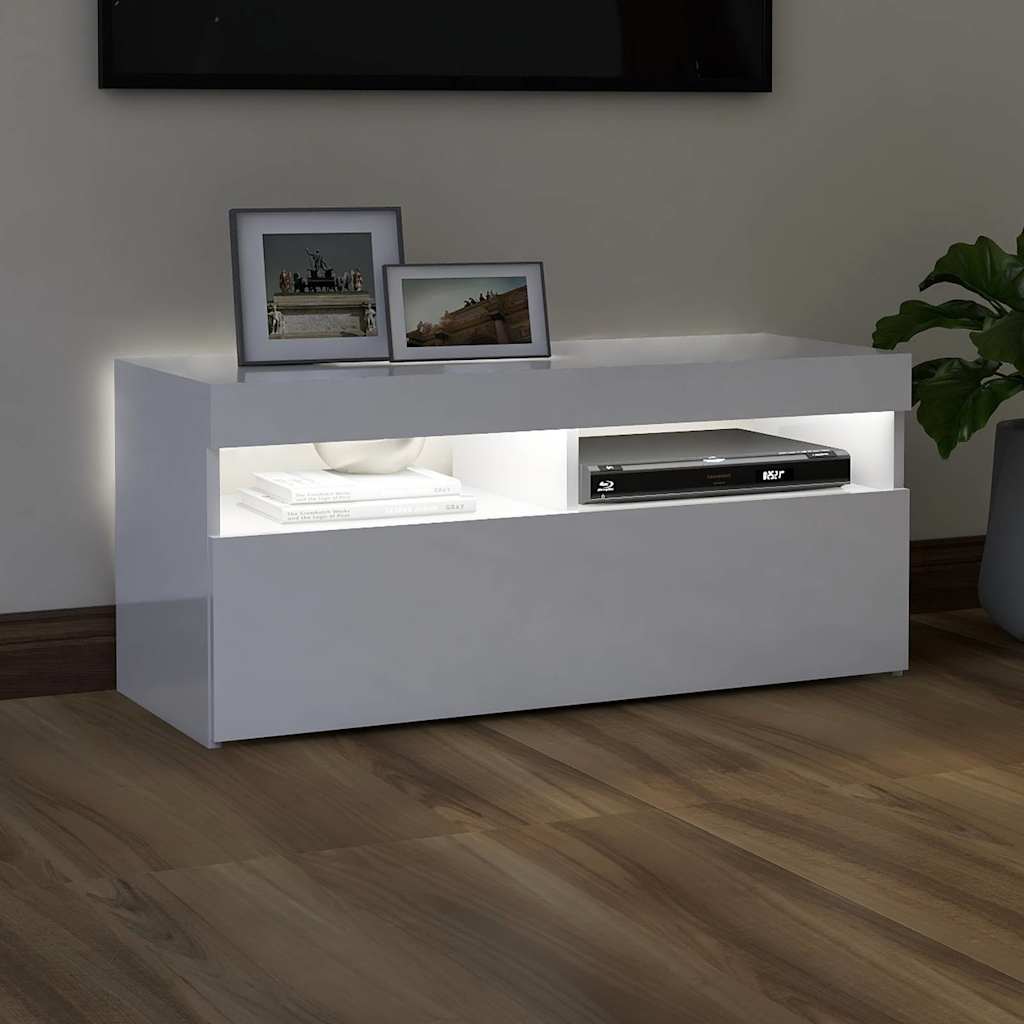 TV ormarić s LED svjetlima visoki sjaj bijeli 90x35x40 cm