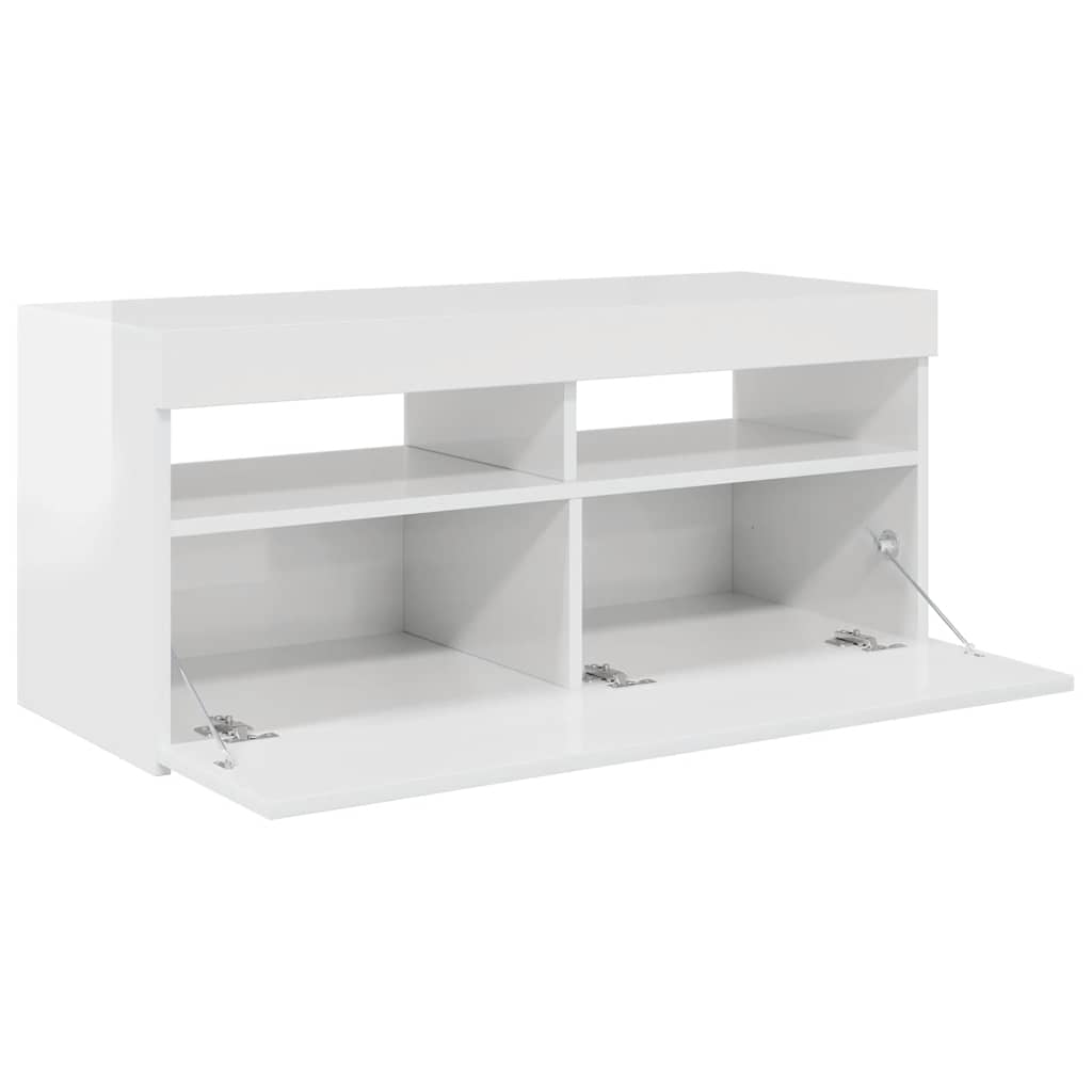 TV ormarić s LED svjetlima visoki sjaj bijeli 90x35x40 cm