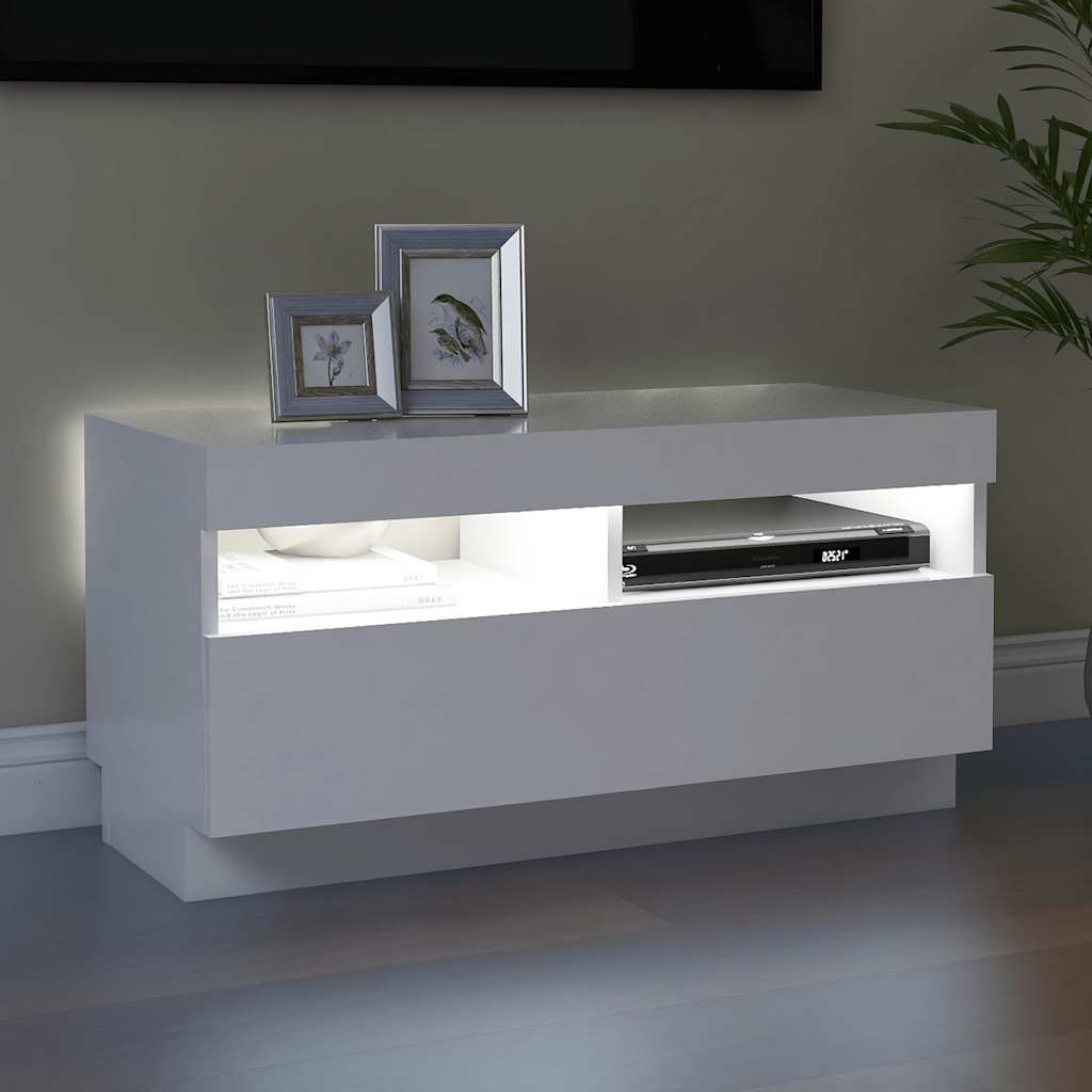 TV ormarić s LED svjetlima bijeli 80 x 35 x 40 cm