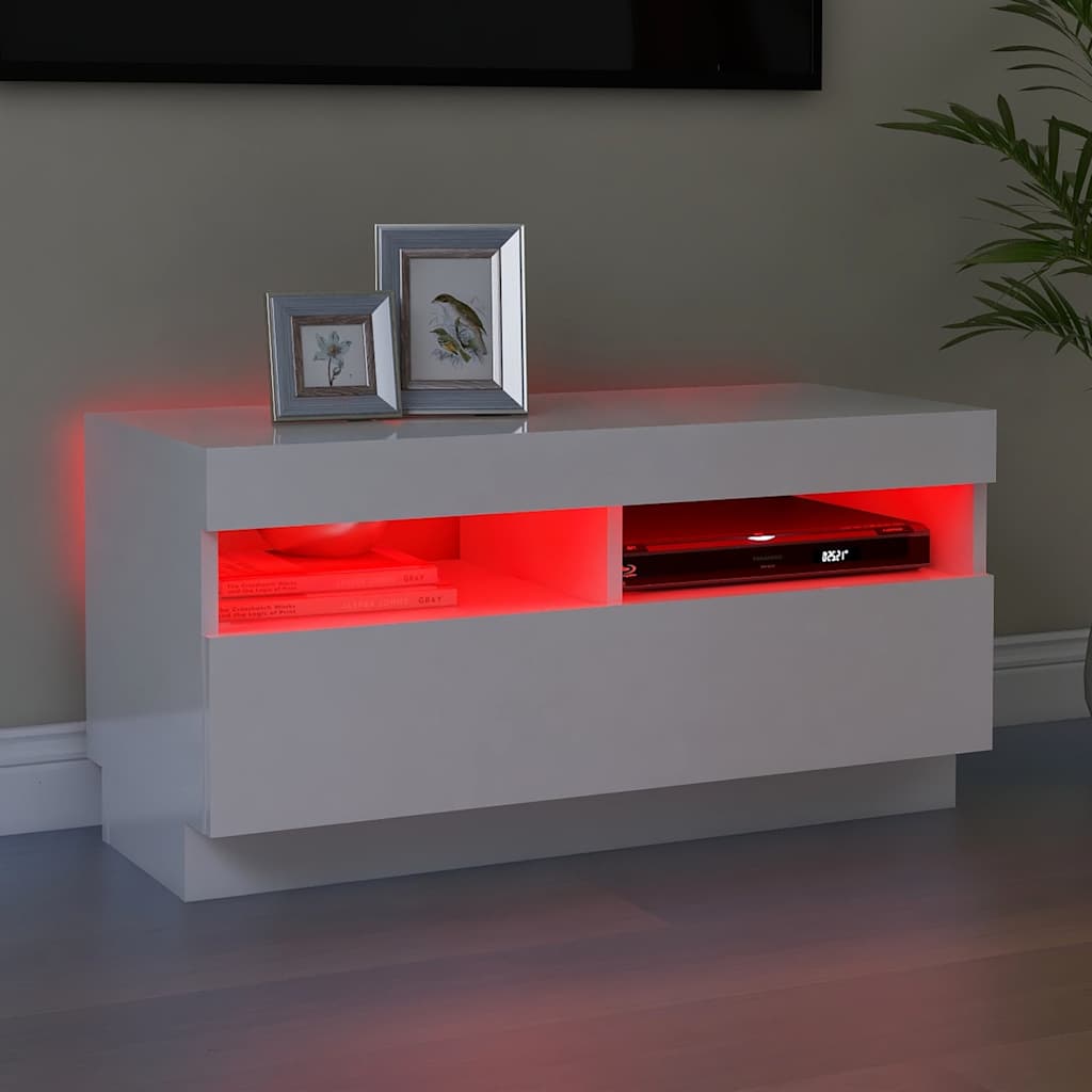 TV ormarić s LED svjetlima visoki sjaj bijeli 80 x 35 x 40 cm