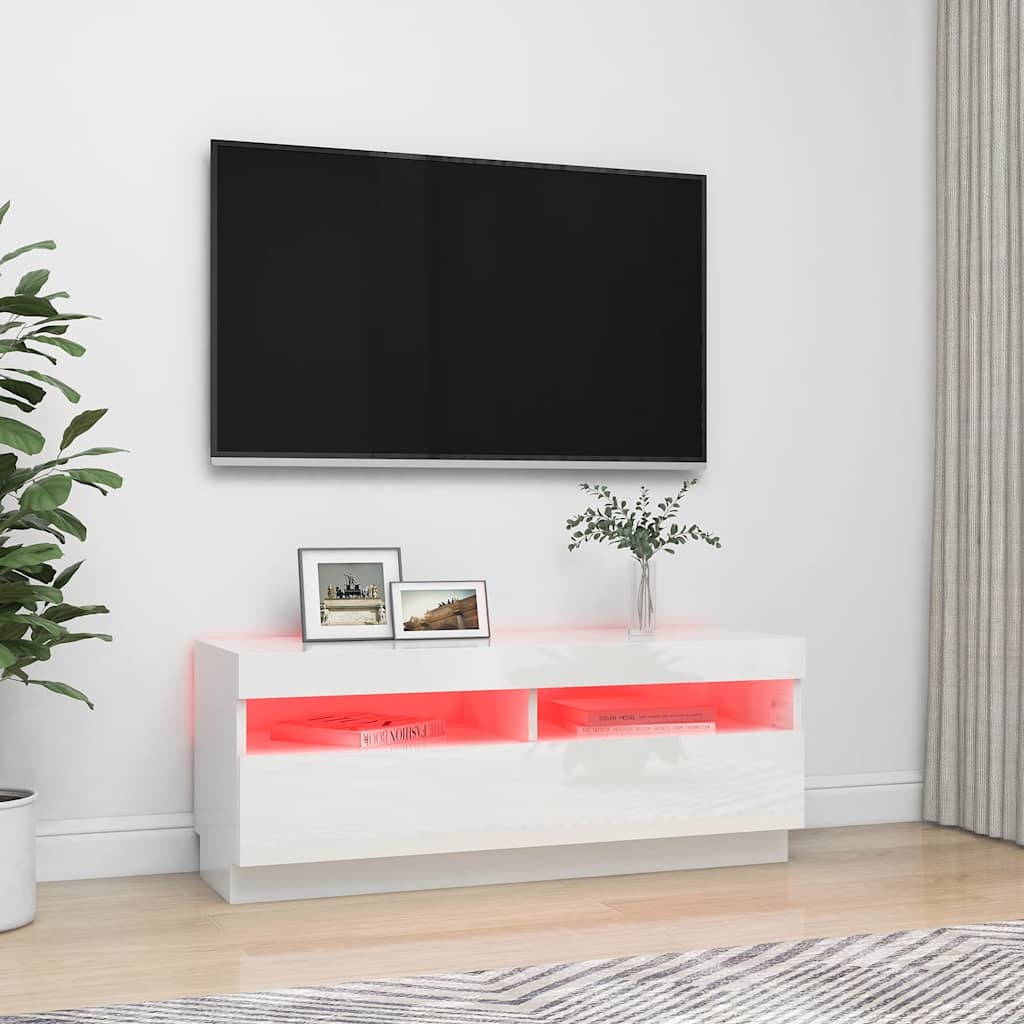 TV ormarić s LED svjetlima visoki sjaj bijeli 100 x 35 x 40 cm