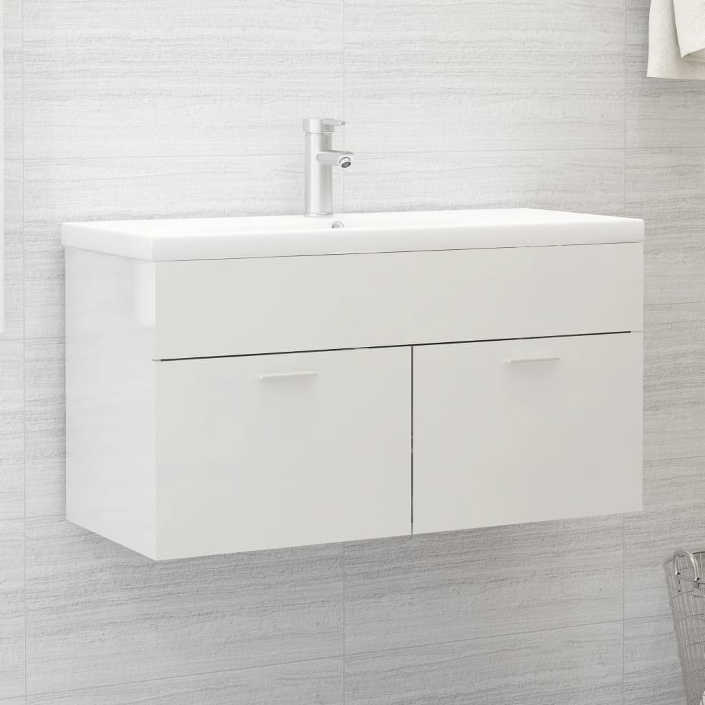 Ormarić za umivaonik visoki sjaj bijeli 90x38,5x46 cm drveni