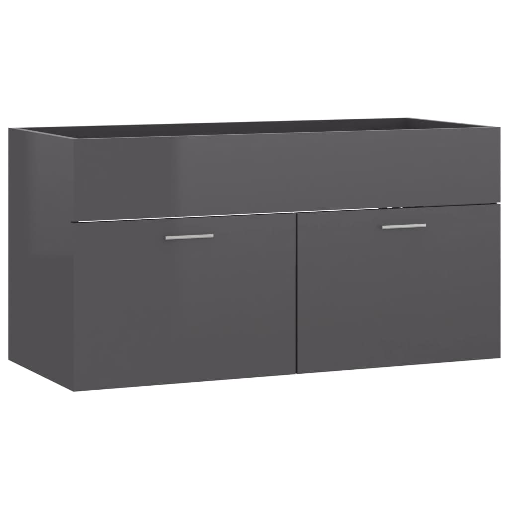 Ormarić za umivaonik visoki sjaj sivi 90 x 38,5 x 46 cm drveni