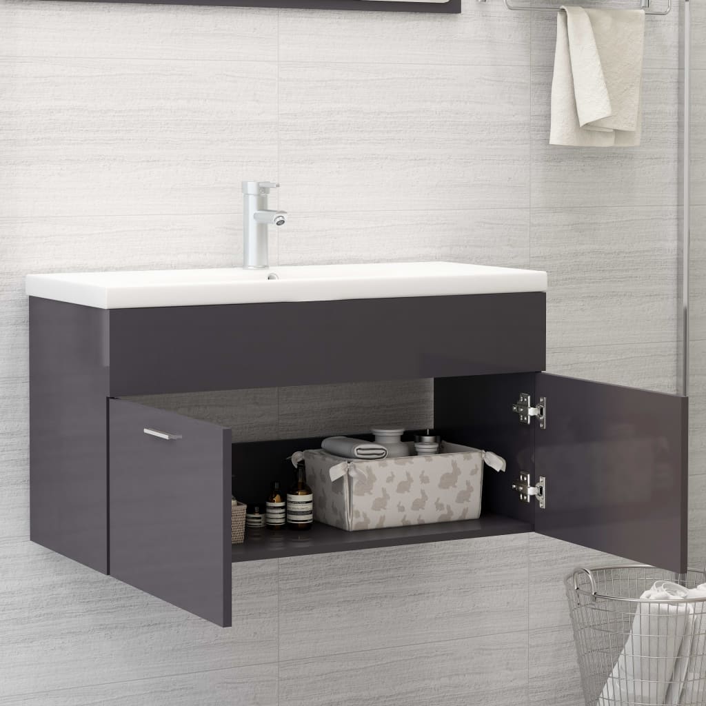 Ormarić za umivaonik visoki sjaj sivi 90 x 38,5 x 46 cm drveni