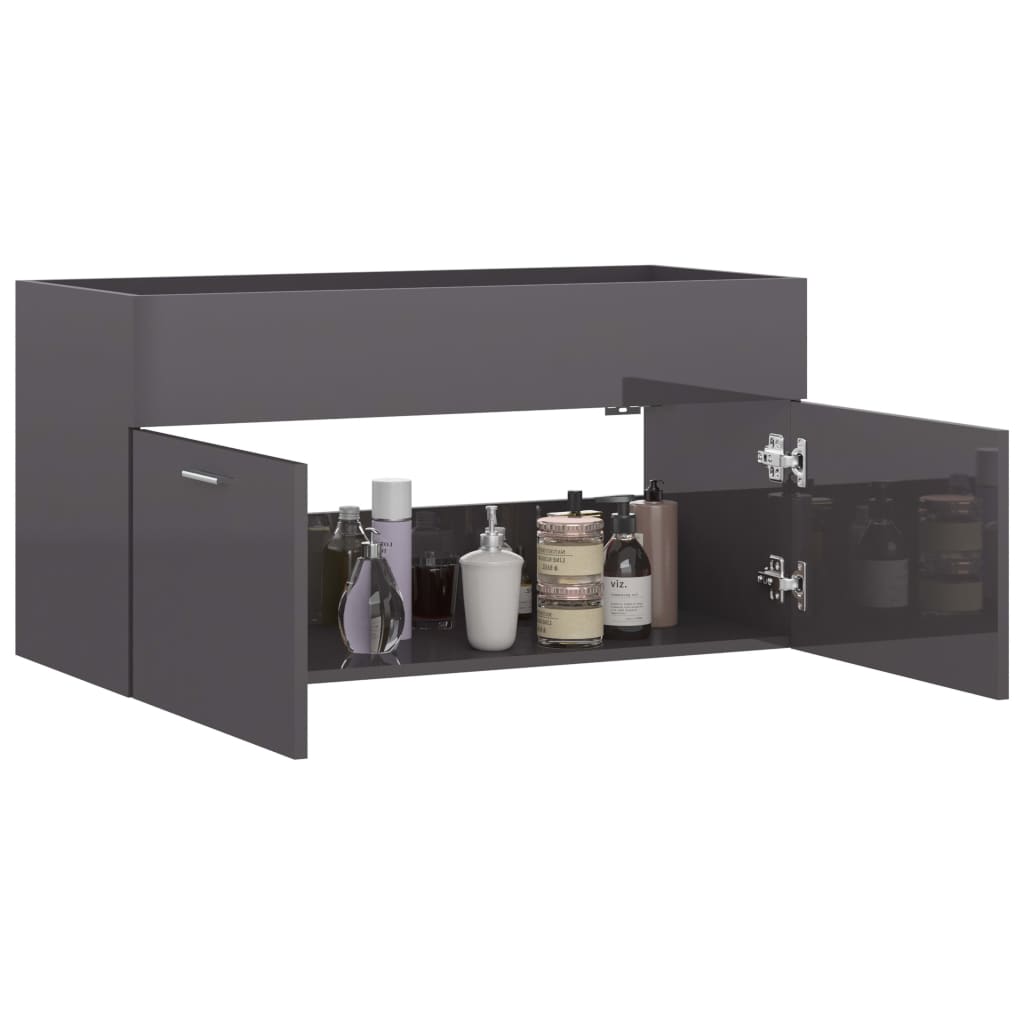 Ormarić za umivaonik visoki sjaj sivi 90 x 38,5 x 46 cm drveni