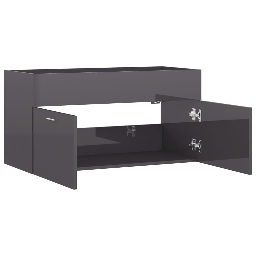 Ormarić za umivaonik visoki sjaj sivi 90 x 38,5 x 46 cm drveni