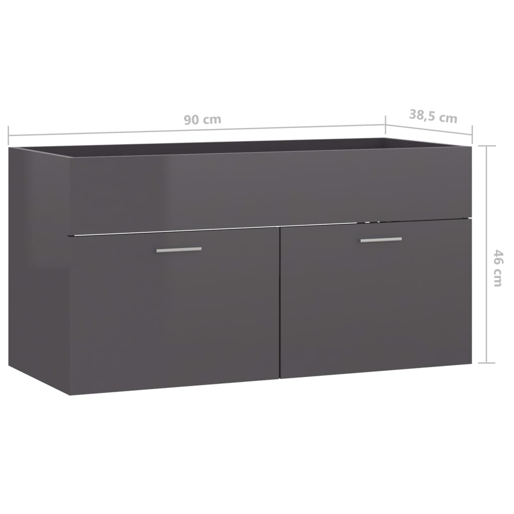 Ormarić za umivaonik visoki sjaj sivi 90 x 38,5 x 46 cm drveni