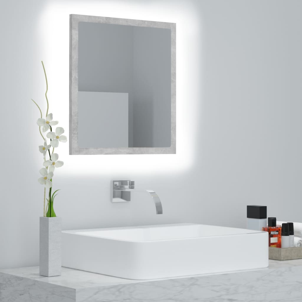 LED kupaonsko ogledalo siva boja betona 40x8,5x37 cm akrilno