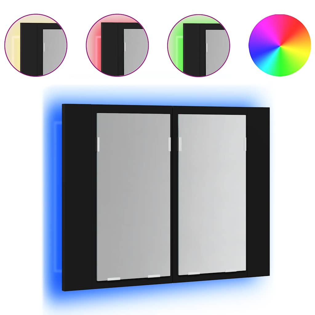 LED kupaonski ormarić s ogledalom crni 60x12x45 cm akrilni