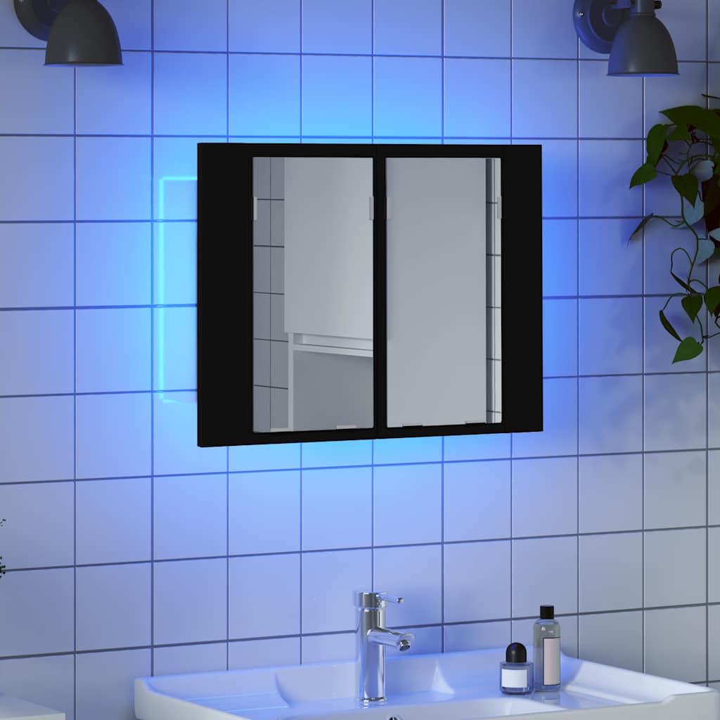 LED kupaonski ormarić s ogledalom crni 60x12x45 cm akrilni