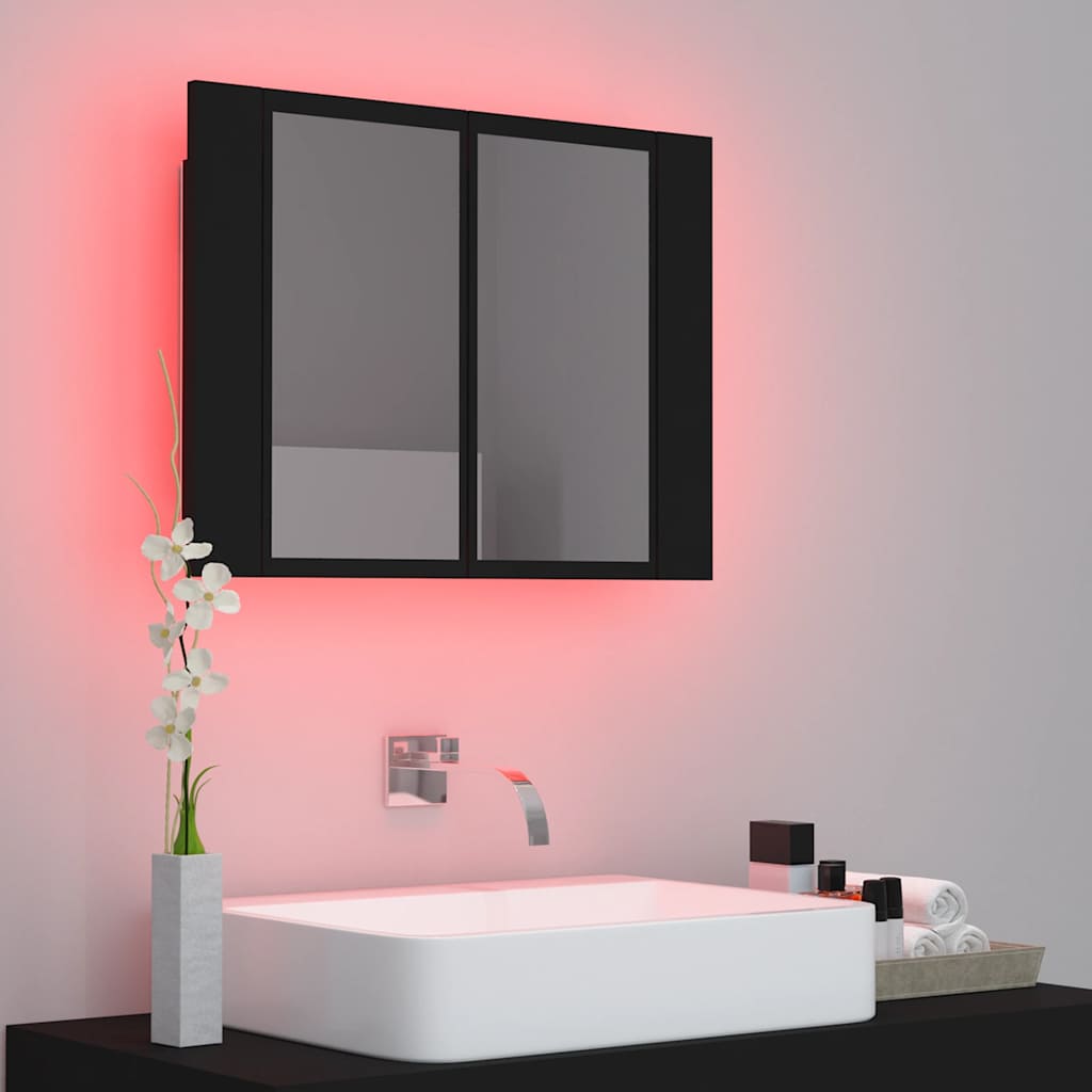 LED kupaonski ormarić s ogledalom crni 60x12x45 cm akrilni