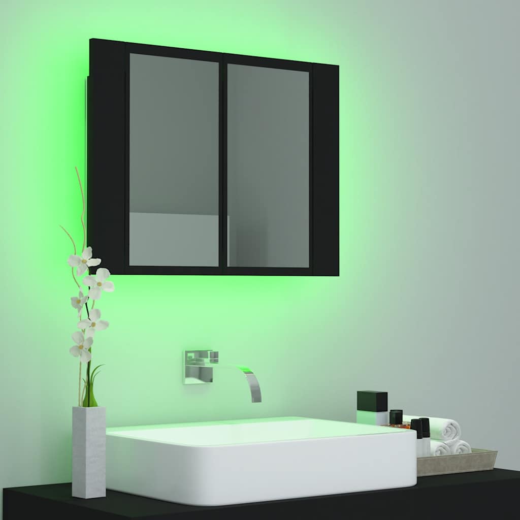 LED kupaonski ormarić s ogledalom crni 60x12x45 cm akrilni