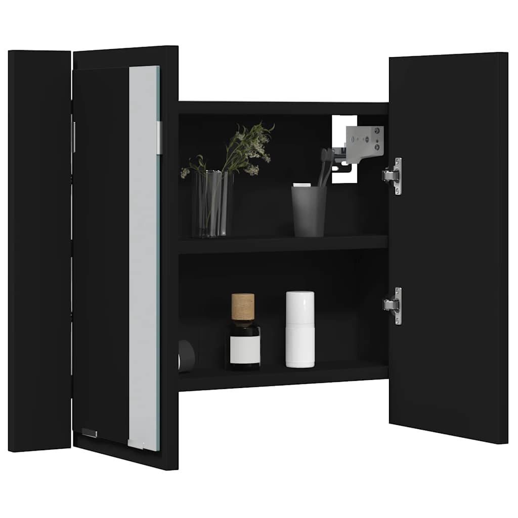 LED kupaonski ormarić s ogledalom crni 60x12x45 cm akrilni