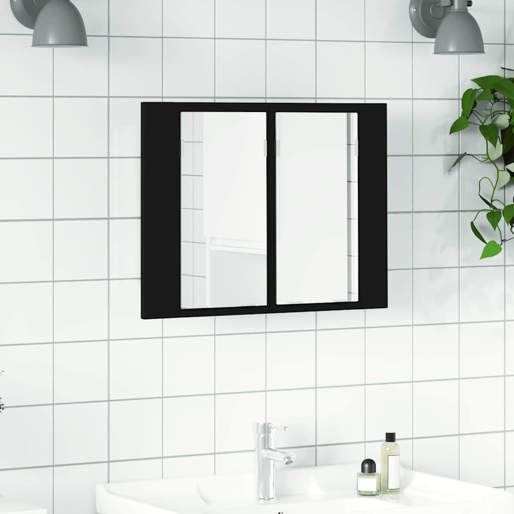 LED kupaonski ormarić s ogledalom crni 60x12x45 cm akrilni