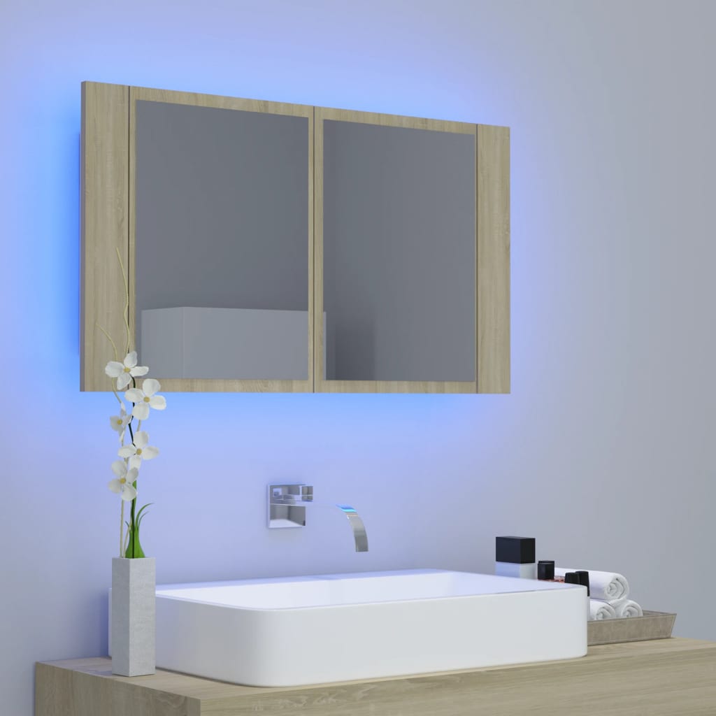 LED kupaonski ormarić s ogledalom boja hrasta 80x12x45 akrilni