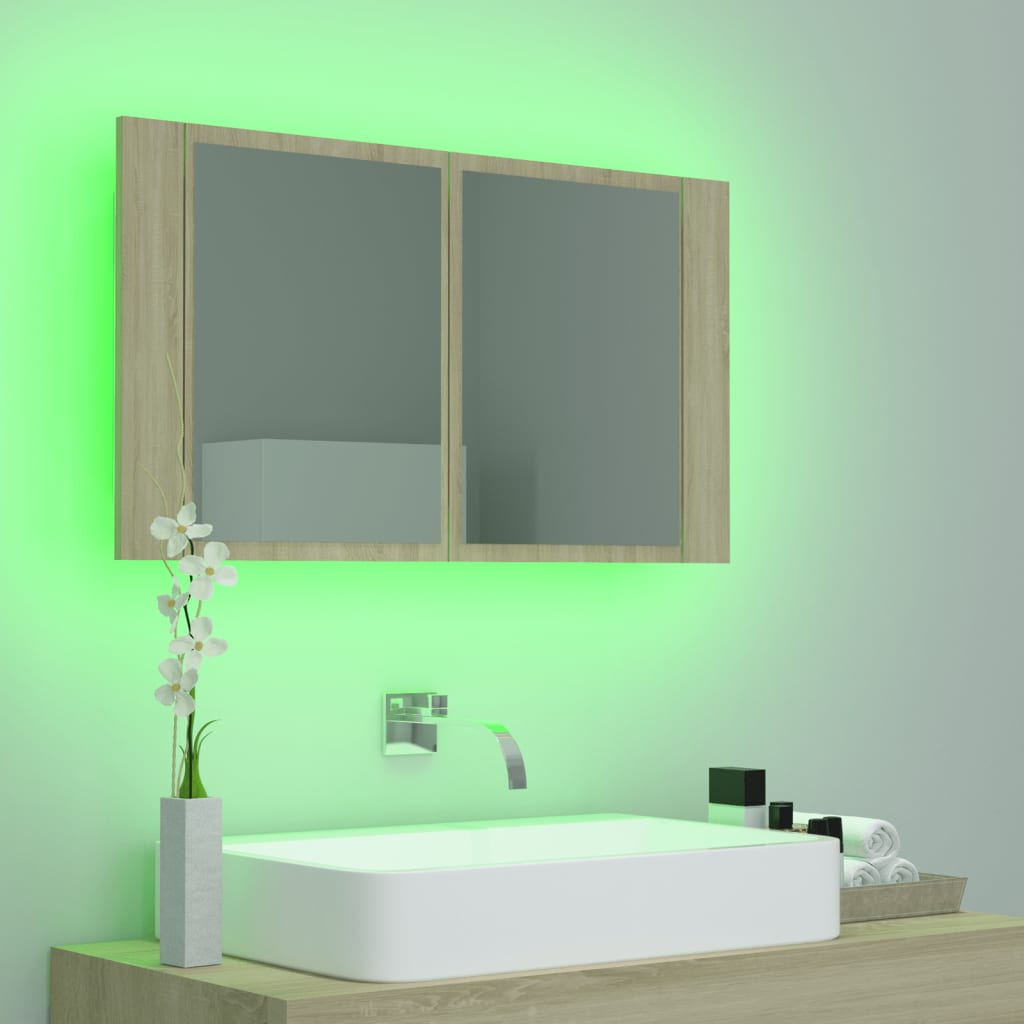 LED kupaonski ormarić s ogledalom boja hrasta 80x12x45 akrilni