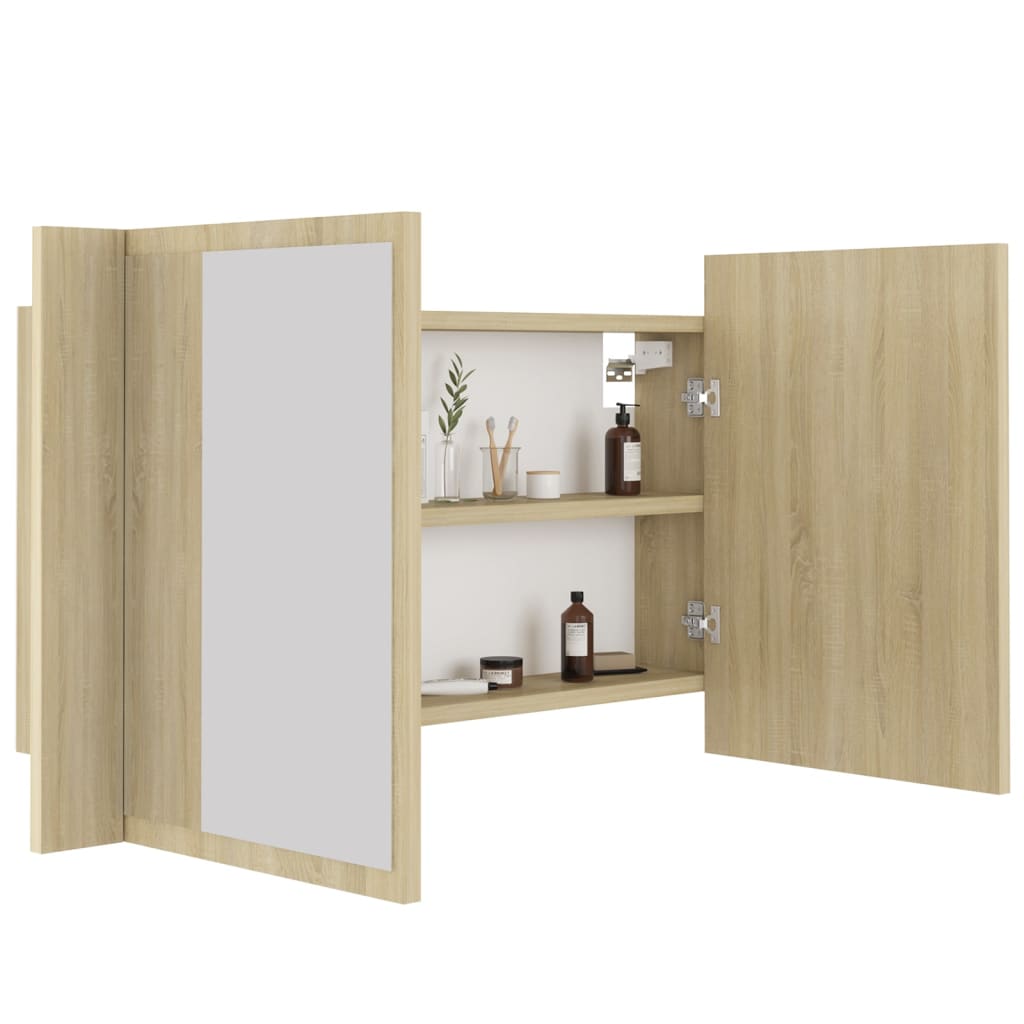 LED kupaonski ormarić s ogledalom boja hrasta 80x12x45 akrilni