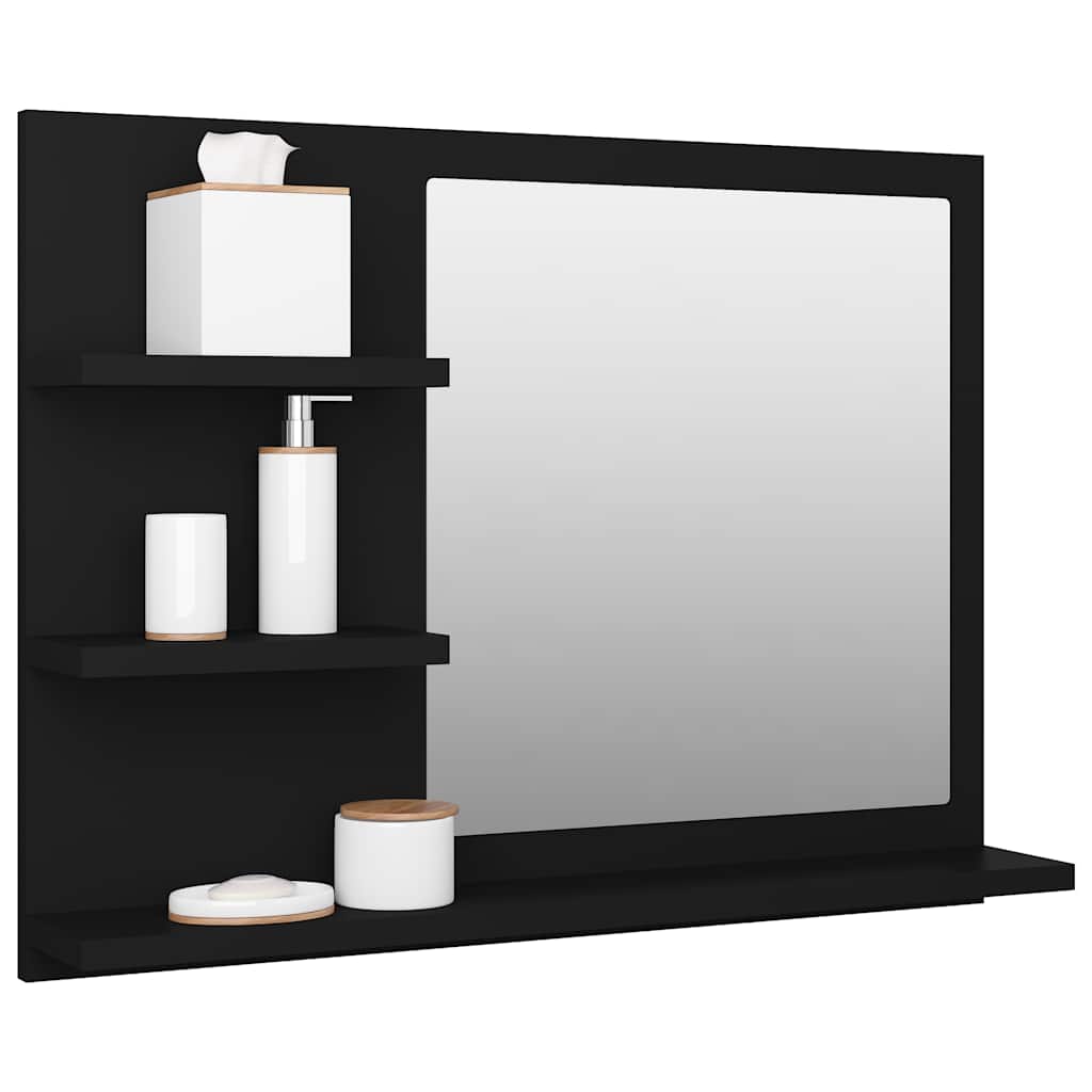 Kupaonsko ogledalo crno 60 x 10,5 x 45 cm konstruirano drvo