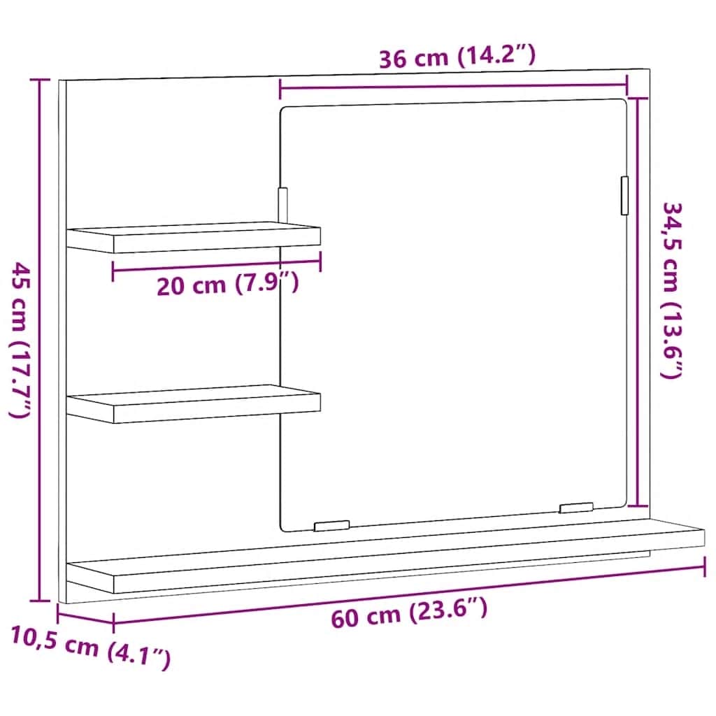 Kupaonsko ogledalo crno 60 x 10,5 x 45 cm konstruirano drvo