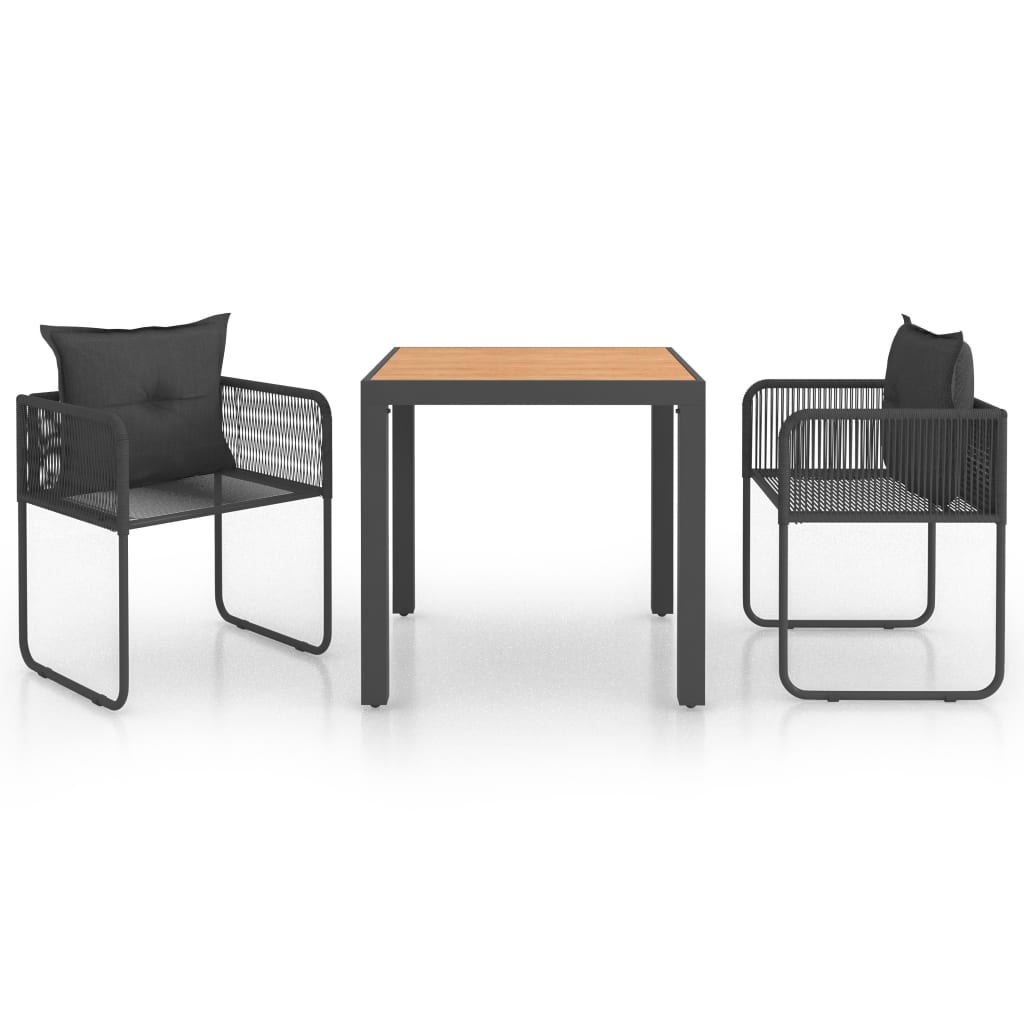 3-dijelni vrtni blagovaonski set od PVC ratana crno-smeđi