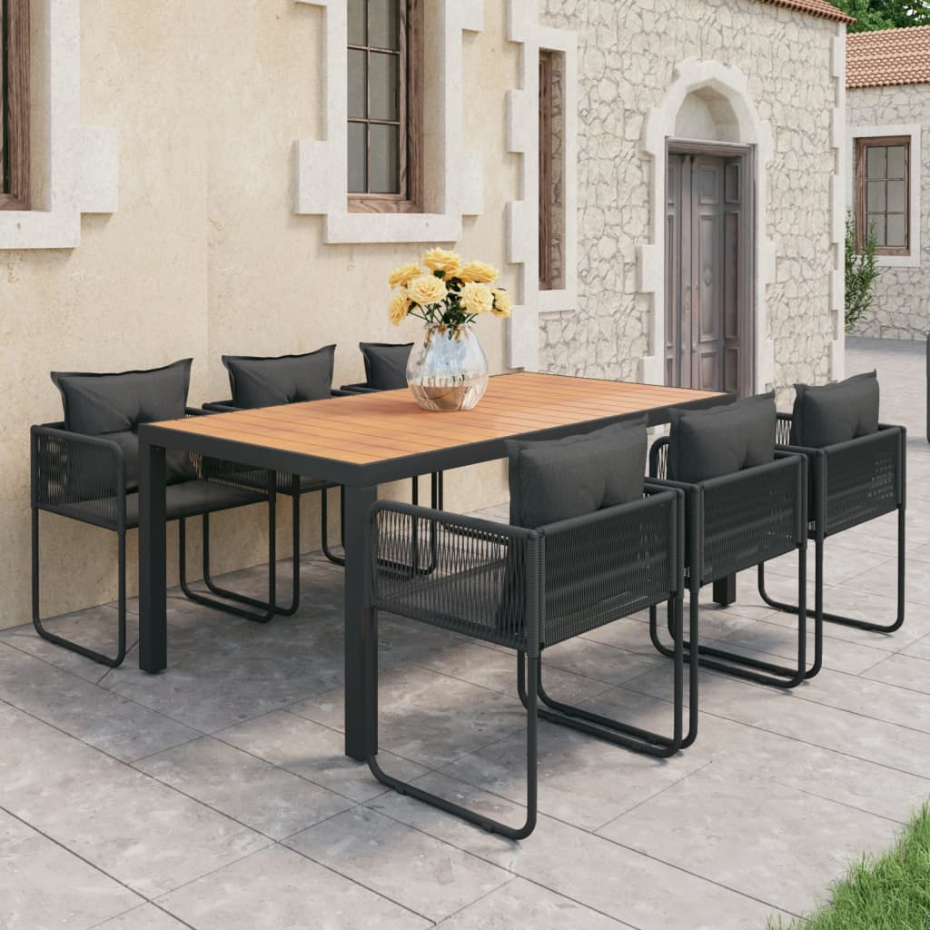 7-dijelni vrtni blagovaonski set od PVC ratana crno-smeđi