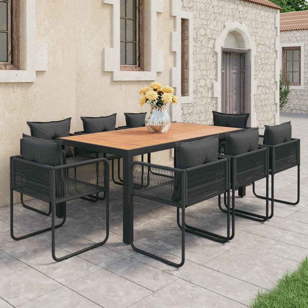 9-dijelni vrtni blagovaonski set od PVC ratana crno-smeđi