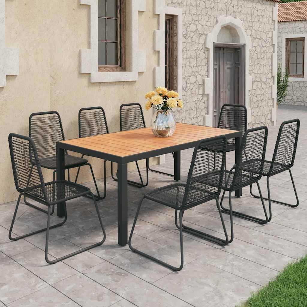 9-dijelni vrtni blagovaonski set od PVC ratana crno-smeđi