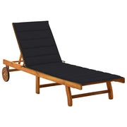 Vrtna ležaljka za sunčanje s jastukom masivno bagremovo drvo Crna 200 x 63 x 85 cm