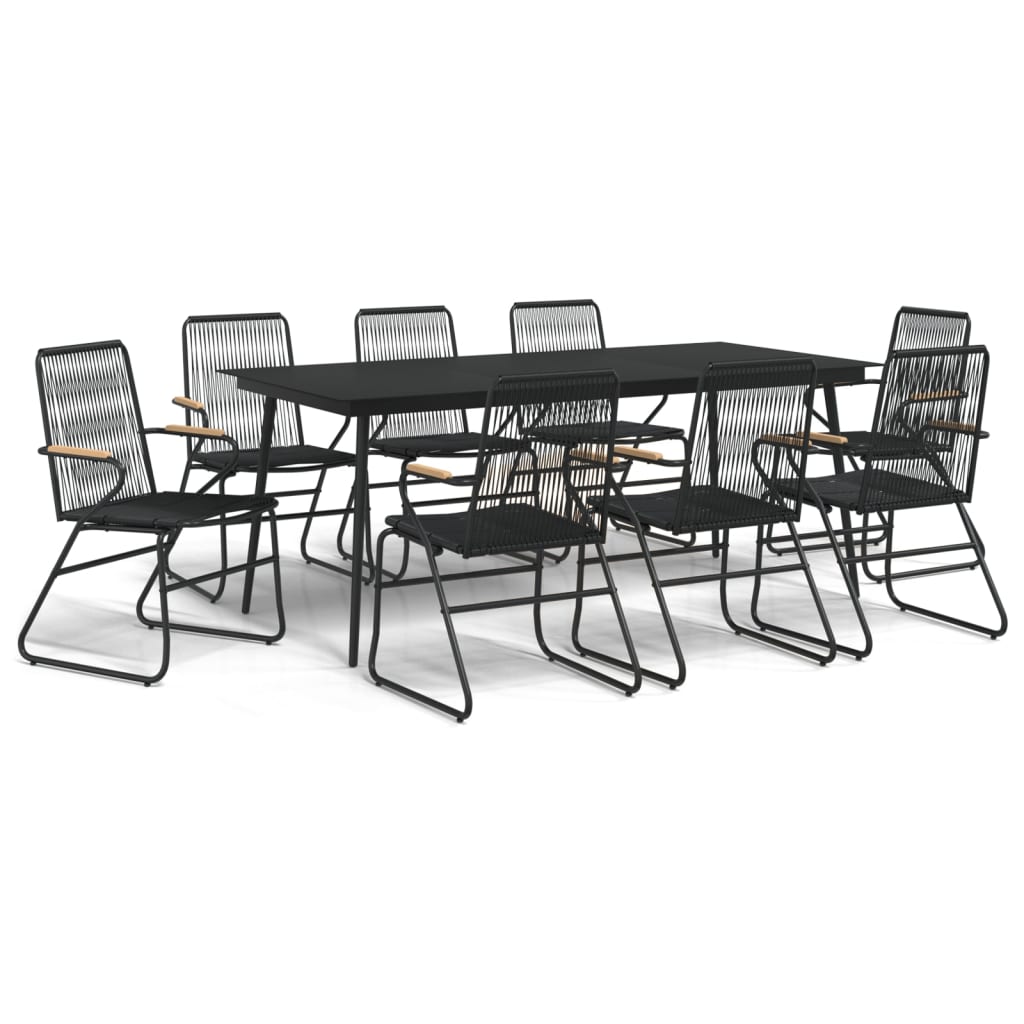 9-dijelni vrtni blagovaonski set od PVC ratana crni