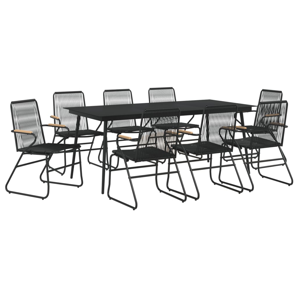9-dijelni vrtni blagovaonski set od PVC ratana crni