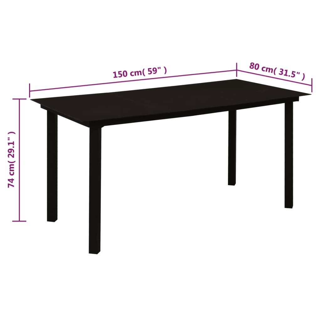 5-dijelni vrtni blagovaonski set od PVC ratana crni