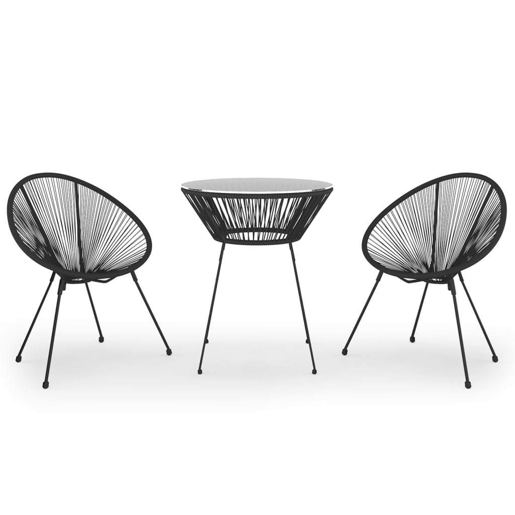 3-dijelni vanjski blagovaonski set od PVC ratana crni