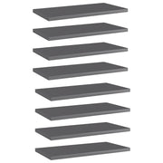 Police za knjige 8 kom visoki sjaj sive 40x20x1,5 cm od iverice