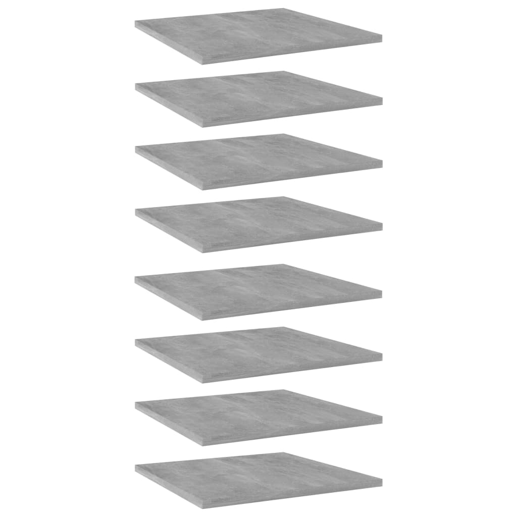Police za knjige 8 kom siva boja betona 40x40x1,5 cm drvene