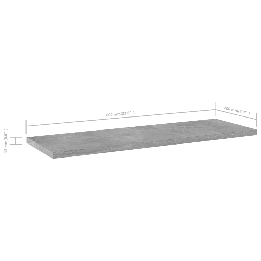 Police za knjige 4 kom siva boja betona 60x20x1,5 cm od iverice
