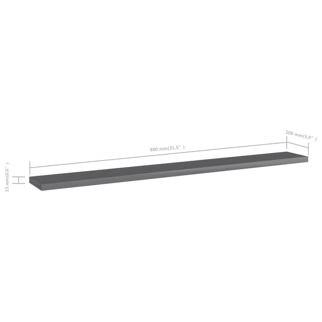Police za knjige 8 kom visoki sjaj sive 80x10x1,5 cm od iverice