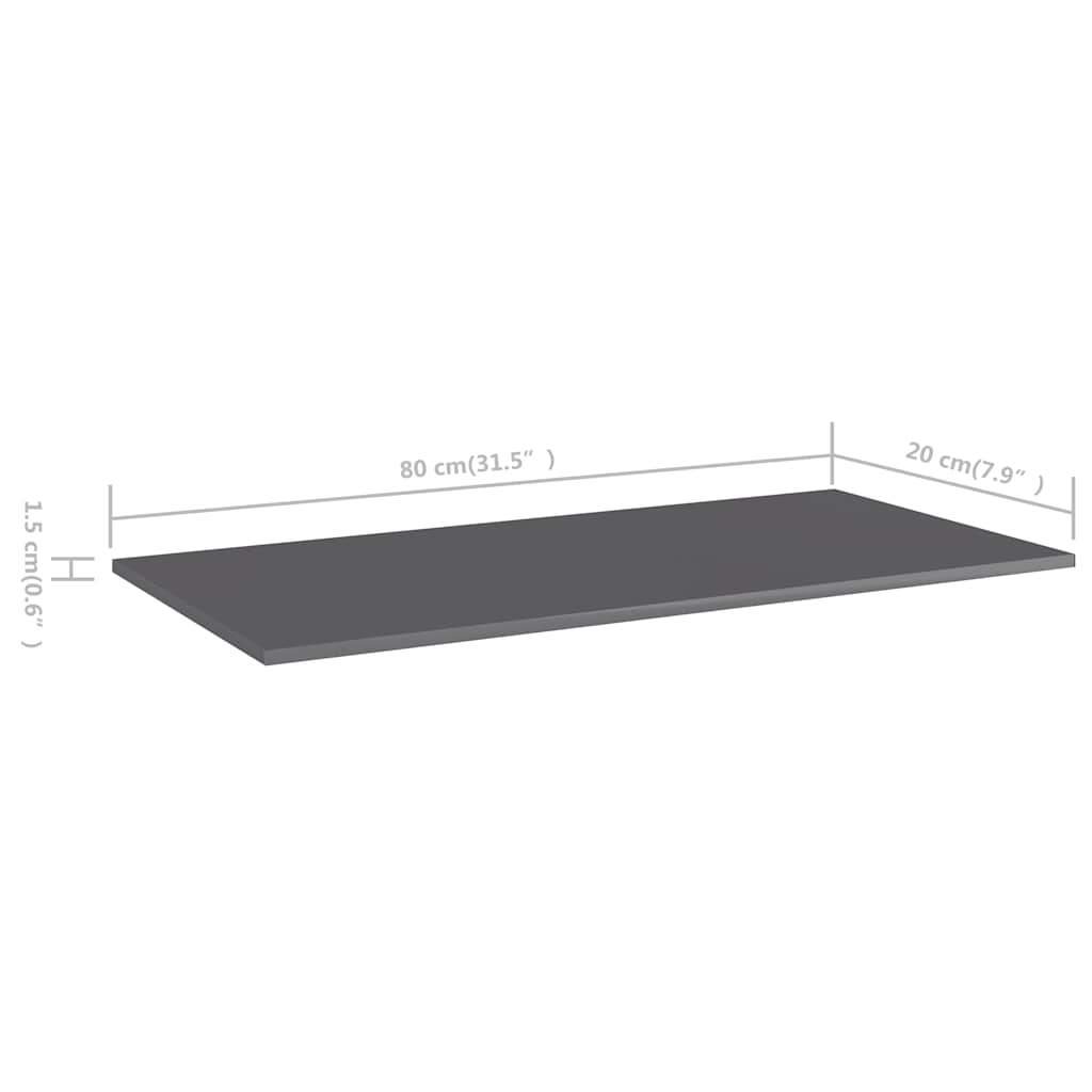 Police za knjige 4 kom visoki sjaj sive 80x20x1,5 cm od iverice