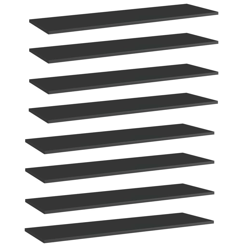Police za knjige 8 kom visoki sjaj crne 100x30x1,5 cm iverica