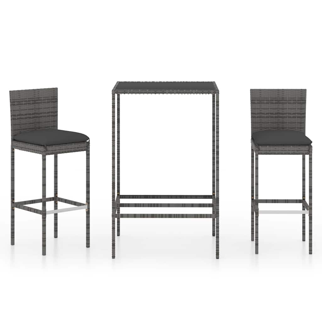 3-dijelni vrtni barski set od poliratana s jastucima sivi Siva 70 cm table length