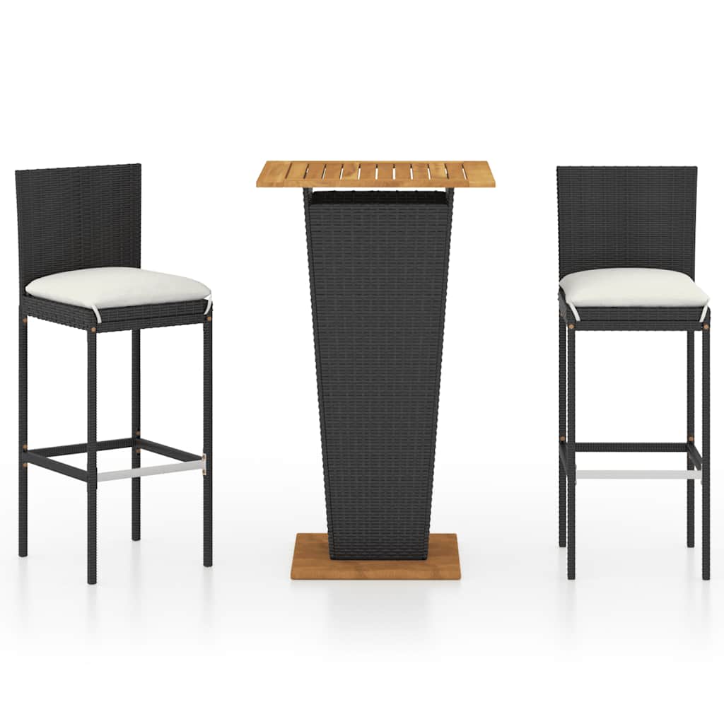 3-dijelni vrtni barski set od poliratana s jastucima crni Crna 60 cm table length
