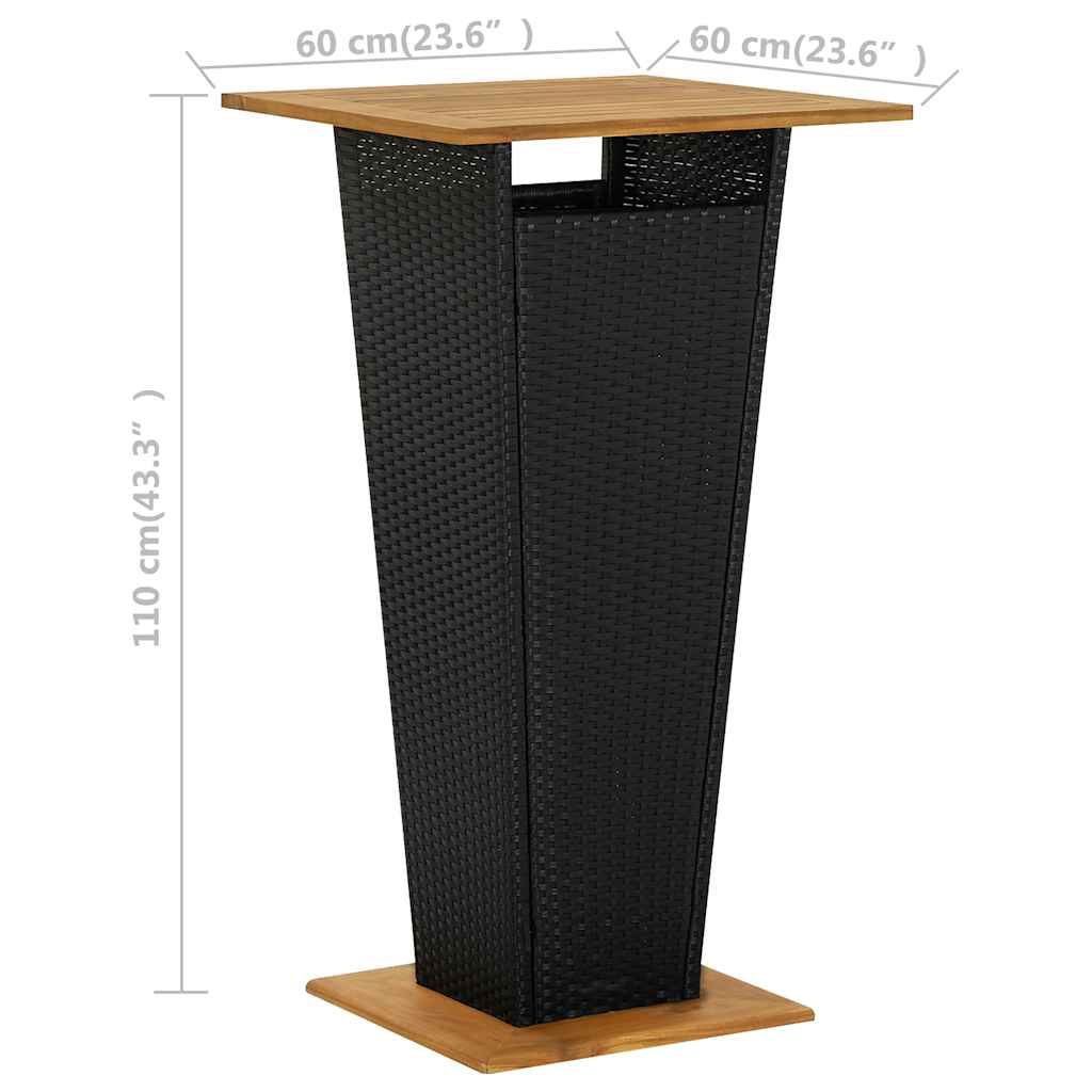3-dijelni vrtni barski set od poliratana s jastucima crni Crna 60 cm table length