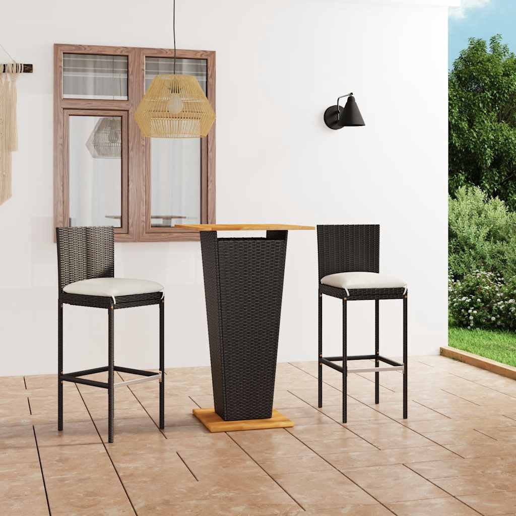 3-dijelni vrtni barski set od poliratana s jastucima crni Crna 60 cm table length