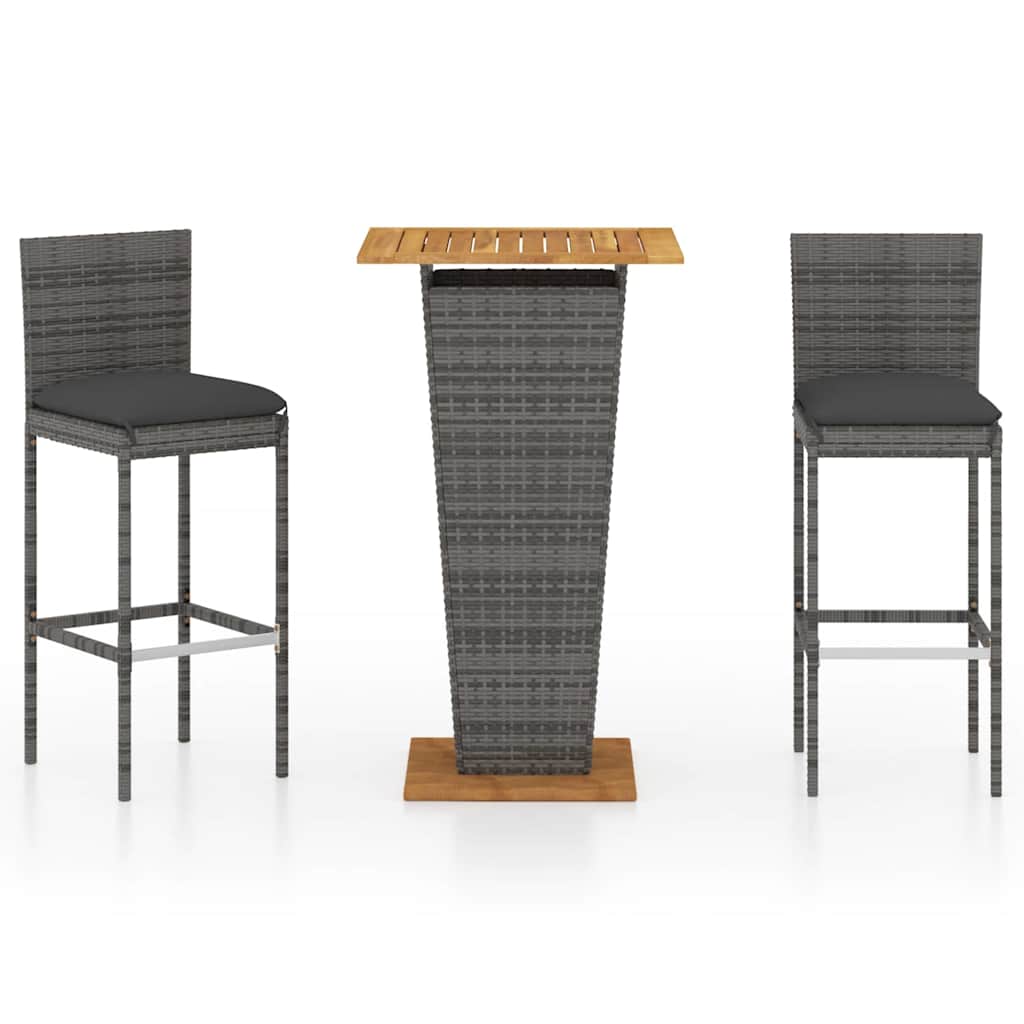 3-dijelni vrtni barski set od poliratana s jastucima sivi Siva 60 cm table length