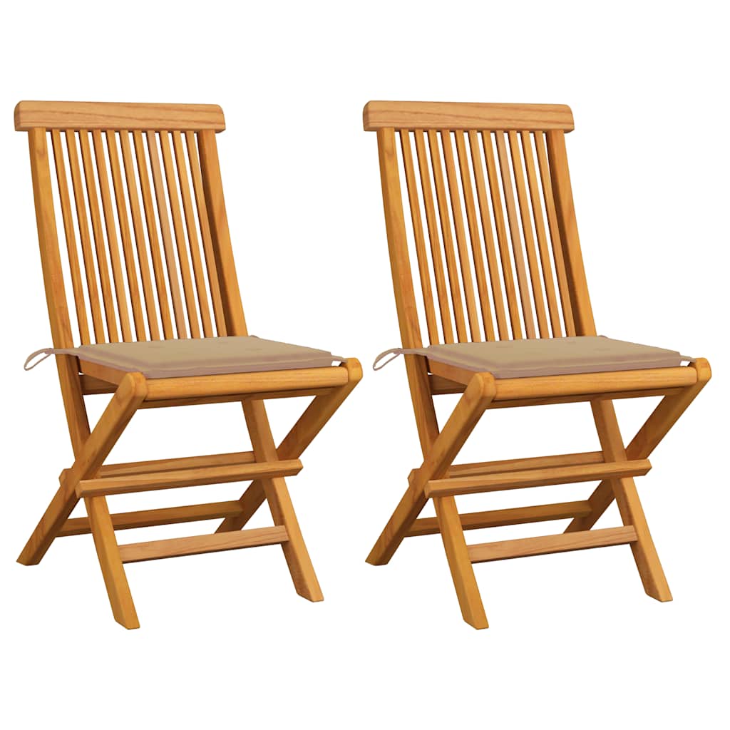 Vrtne stolice s bež jastucima 2 kom od masivne tikovine
