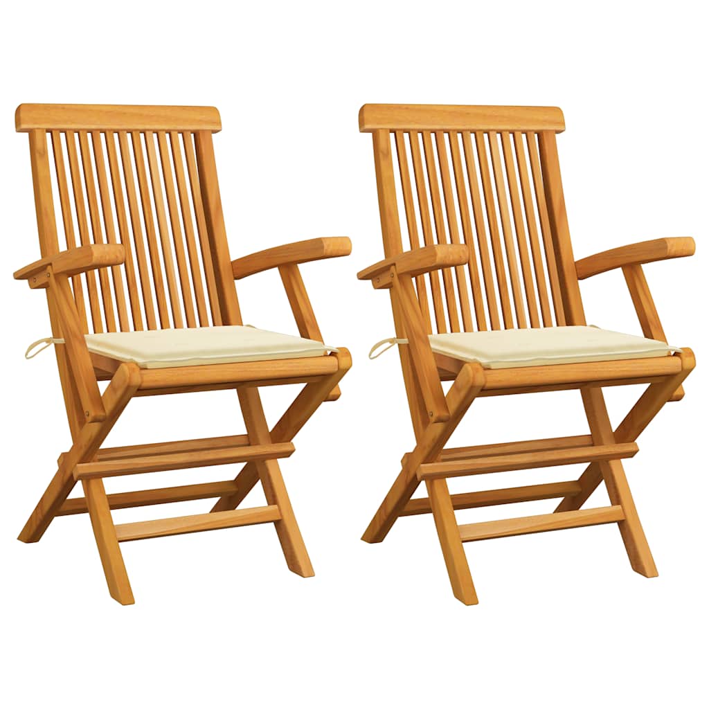 Vrtne stolice s krem jastucima 2 kom od masivne tikovine