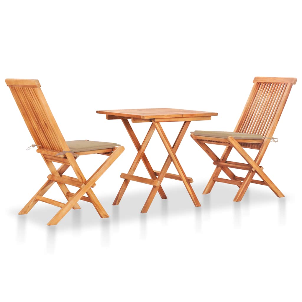3-dijelni bistro set s bež jastucima od masivne tikovine