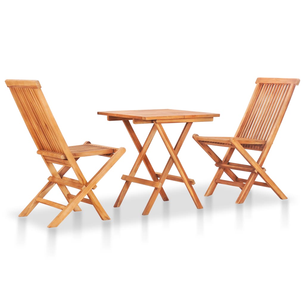 3-dijelni bistro set od tikovine sa sivim kariranim jastucima