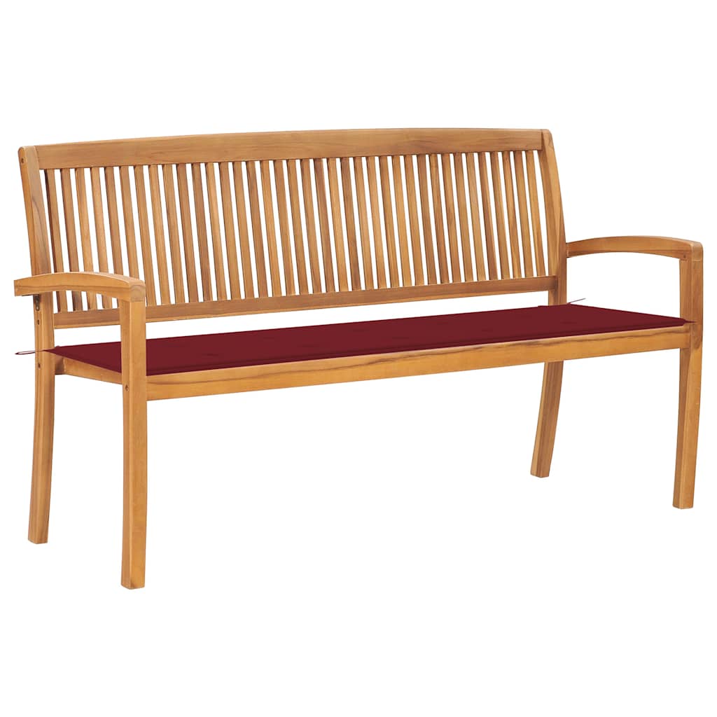 Složiva vrtna klupa s jastukom 159 cm od masovne tikovine Crvena 150 cm